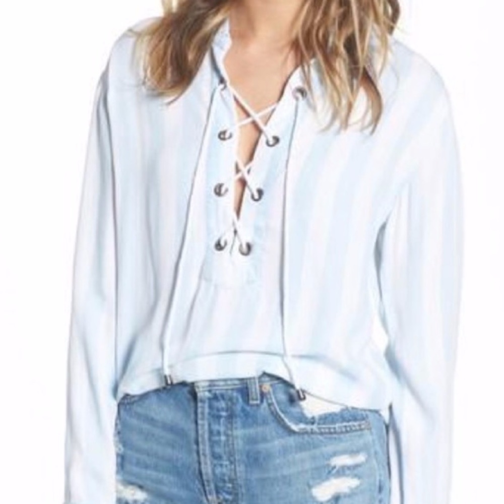 Rails Uli Block Stripe Long Sleeve Lace Up Top XS